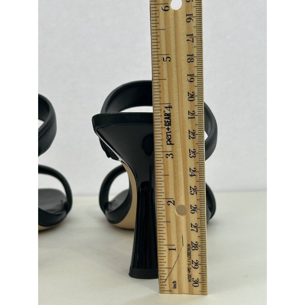 Michael Kors Black Leather Clara Heeled Sandals Double Straps 8M Minimalist - Picture 9 of 9